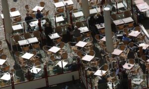 Aerial survey restaurant patio - ALTA SURVEY South Carolina Aerial view of a restaurant patio captured by a drone during an aerial survey before a major event