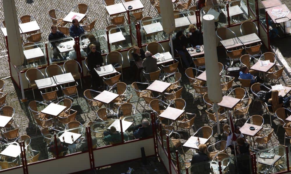 Aerial survey restaurant patio - ALTA SURVEY South Carolina Aerial view of a restaurant patio captured by a drone during an aerial survey before a major event