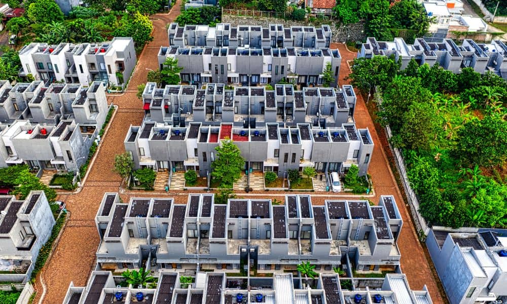 Aerial view of a residential subdivision showing lots, streets, and layout, illustrating the importance of a subdivision survey