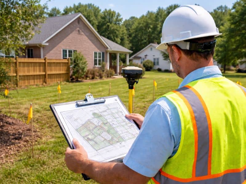 home survey greenville - ALTA SURVEY South Carolina Surveyor performing a home survey on a residential property in Greenville, NC to verify boundaries and structures