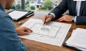 Plat of survey home purchase closing south carolina - ALTA SURVEY South Carolina - ALTA SURVEY South Carolina Home buyer reviewing a plat of survey showing property boundaries during a South Carolina real estate closing